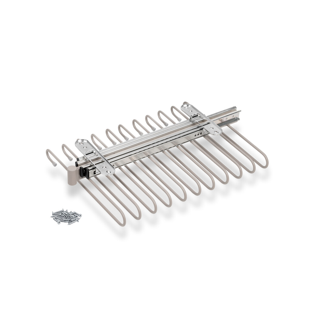 Pull-out trouser rack, 11 rods, full extraction guides, Steel, Painted stone grey-Primary