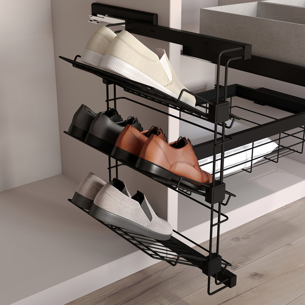 Pull-out side shoe rack for closets and walk-in closets Hack, Right, Textured black painted, Steel-4
