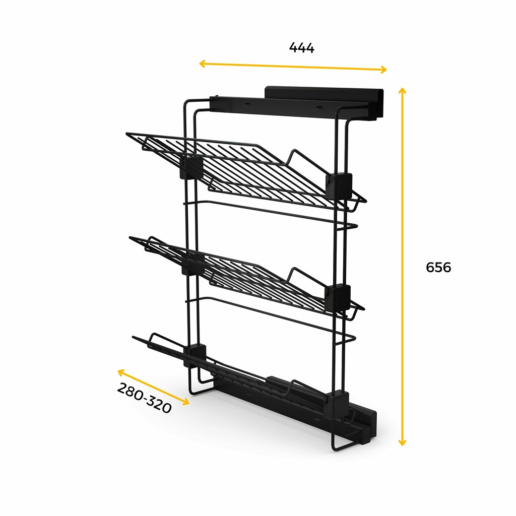 Pull-out side shoe rack for closets and walk-in closets Hack, Right, Textured black painted, Steel-2