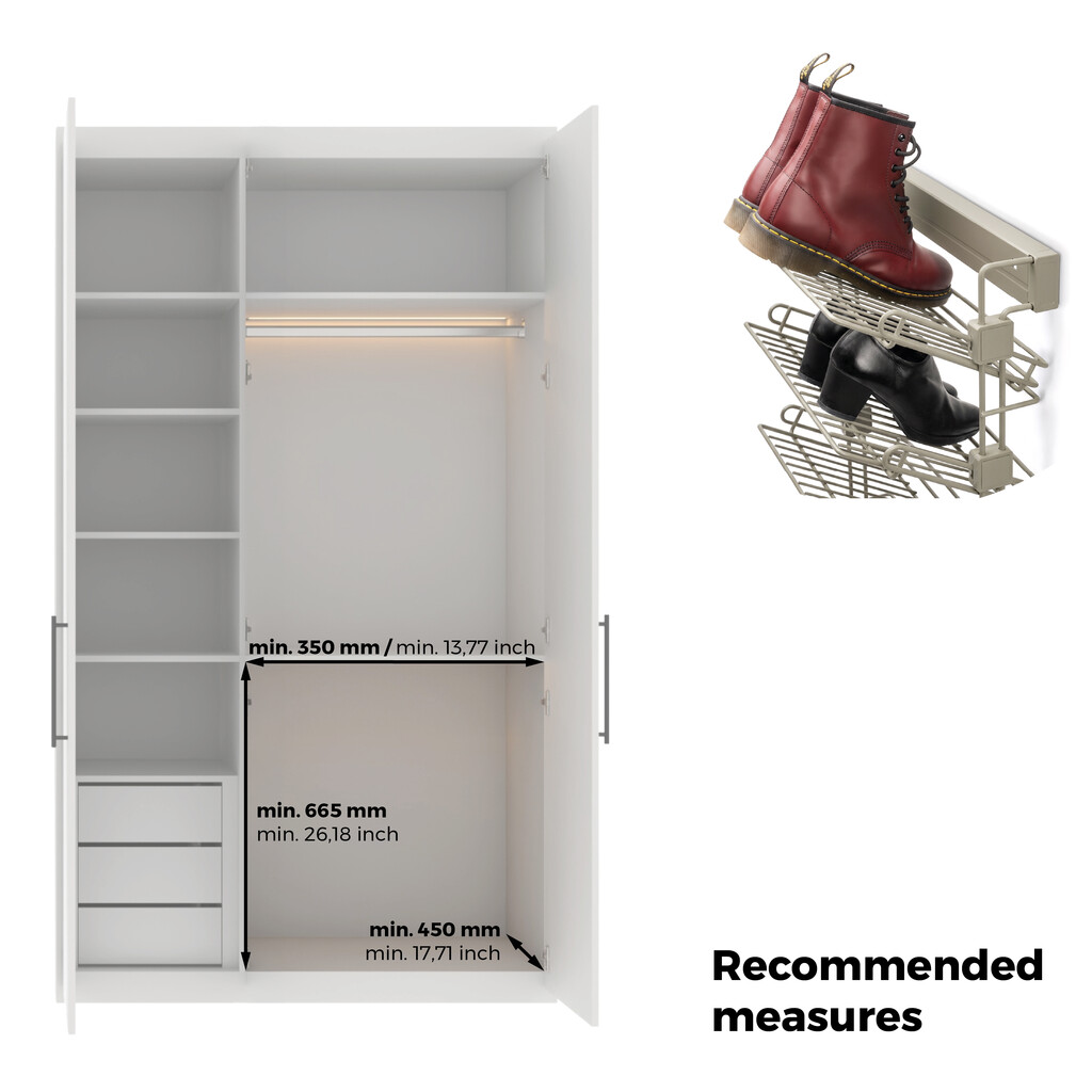 Pull-out side shoe rack for closets and walk-in closets Hack, Right, Painted stone grey, Steel-8