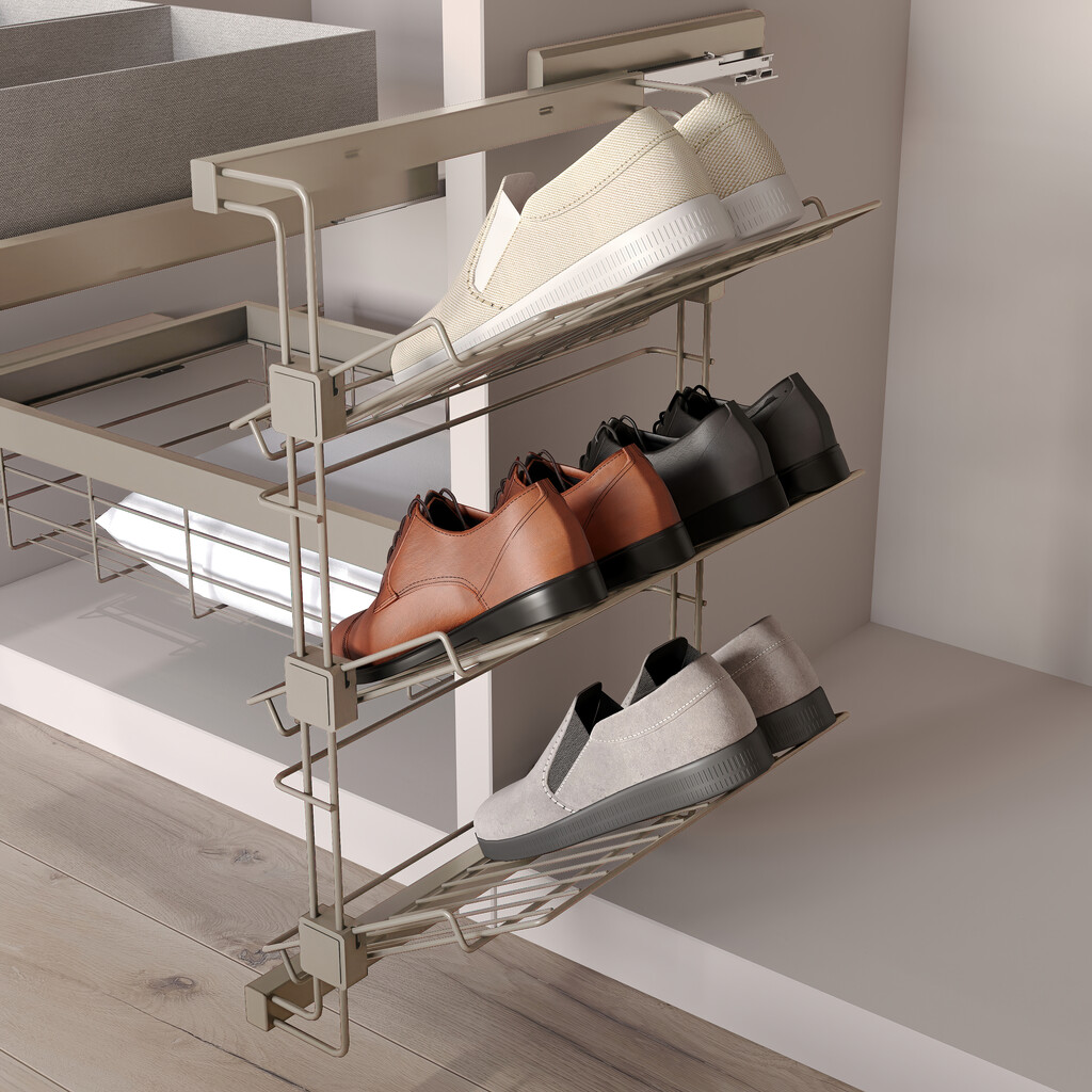 Porte-chaussures latéral coulissant pour placards et dressing Hack, Gauche, Peint gris pierre, Acier.-4