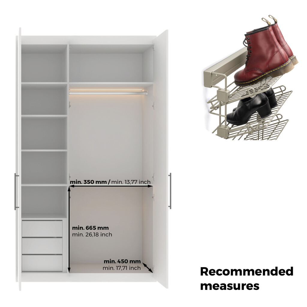 Pull-out side shoe rack for closets and walk-in closets Hack, Left, Painted stone grey, Steel-8
