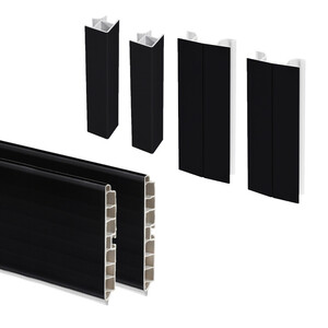 Lot of 2 Plinths for kitchen Plasline with connecting fittings, height 150mm, 2 rails length 2.35m, Plastic, Black product photo