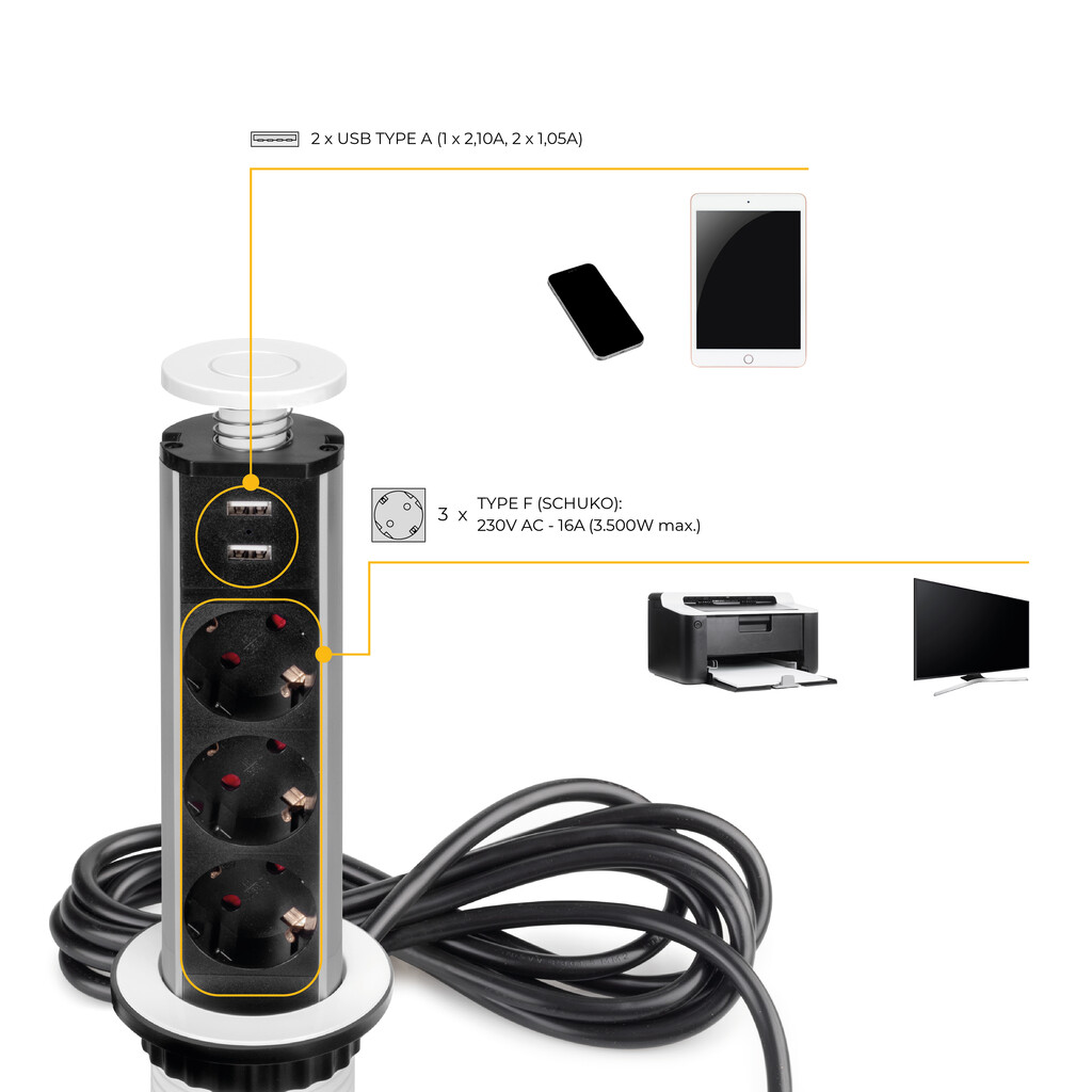 Multiconector extraível Vertikal, EU, Pintado branco, Plástico e Alumínio-12