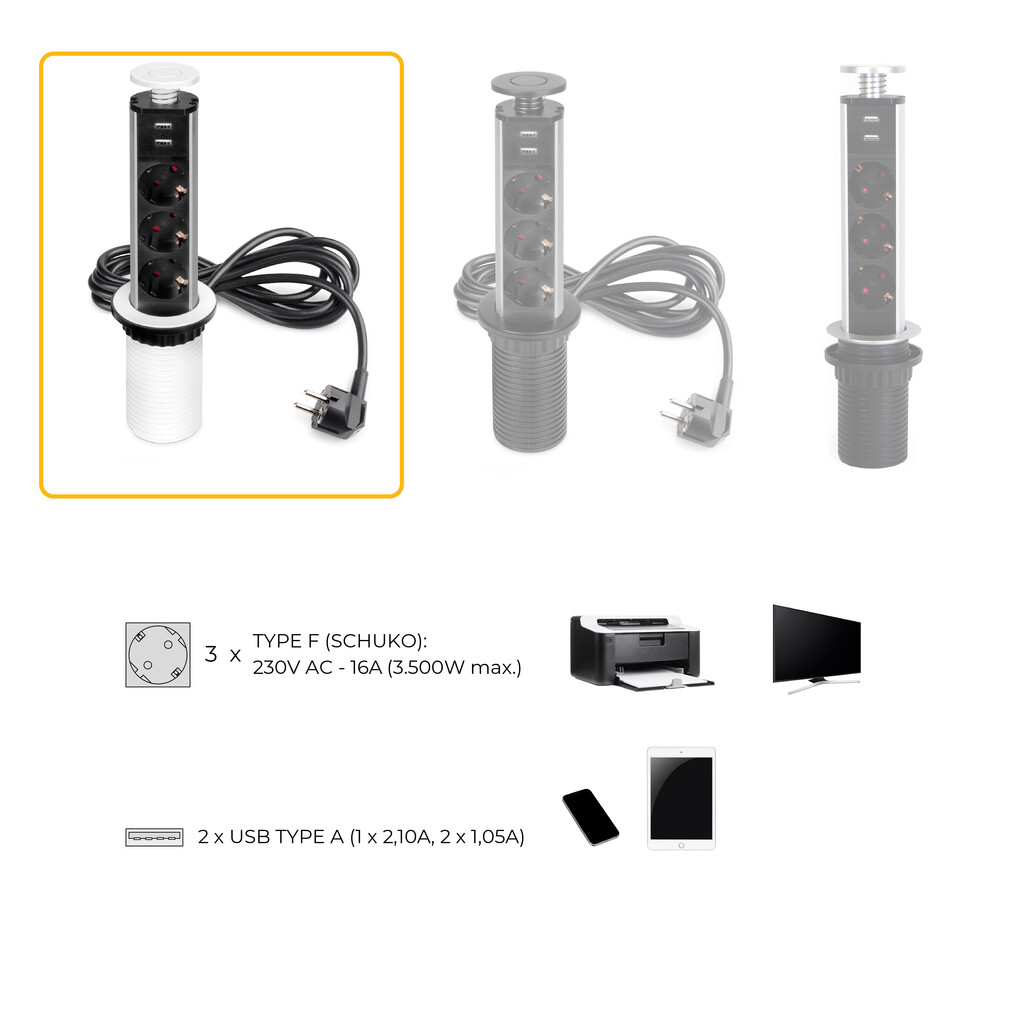 Multiconector extraível Vertikal, EU, Pintado branco, Plástico e Alumínio-15