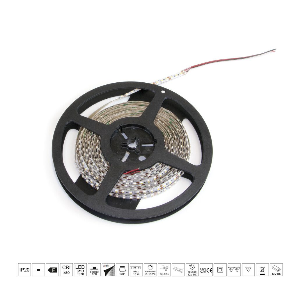 Tira LED Lynx Premium 9,6W/m IP20 (12V DC), longitud 5m, Luz blanca cálida 3.000K, Plástico-8