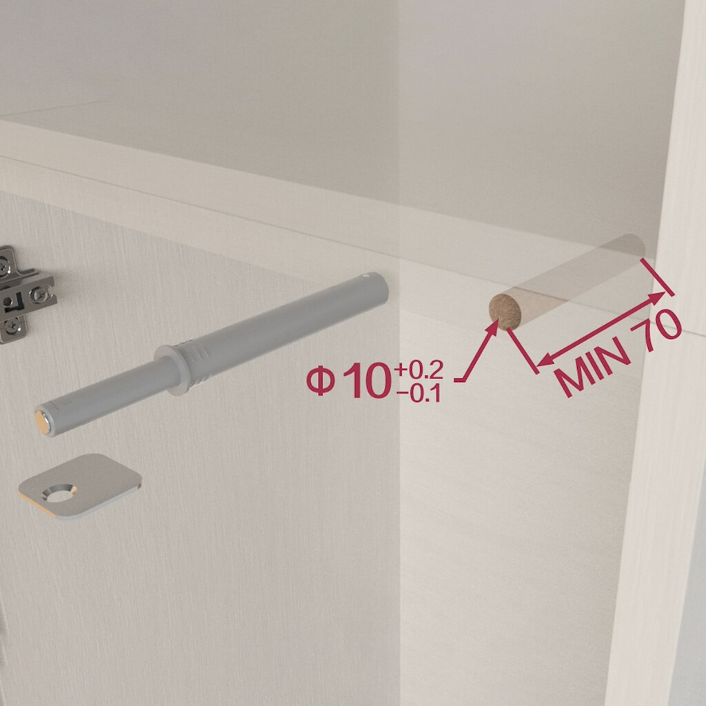 Built-in furniture door lock with Push Lite adjustment, length 70mm, Magnetic 2.5kg, Plastic, Grey-5