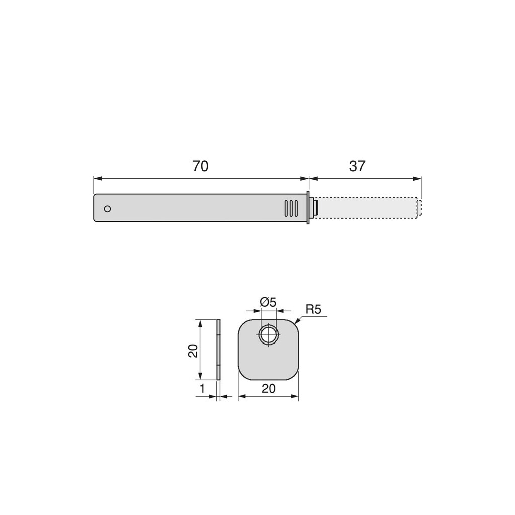 Built-in furniture door lock with Push Lite adjustment, length 70mm, Magnetic 2.5kg, Plastic, Grey-1