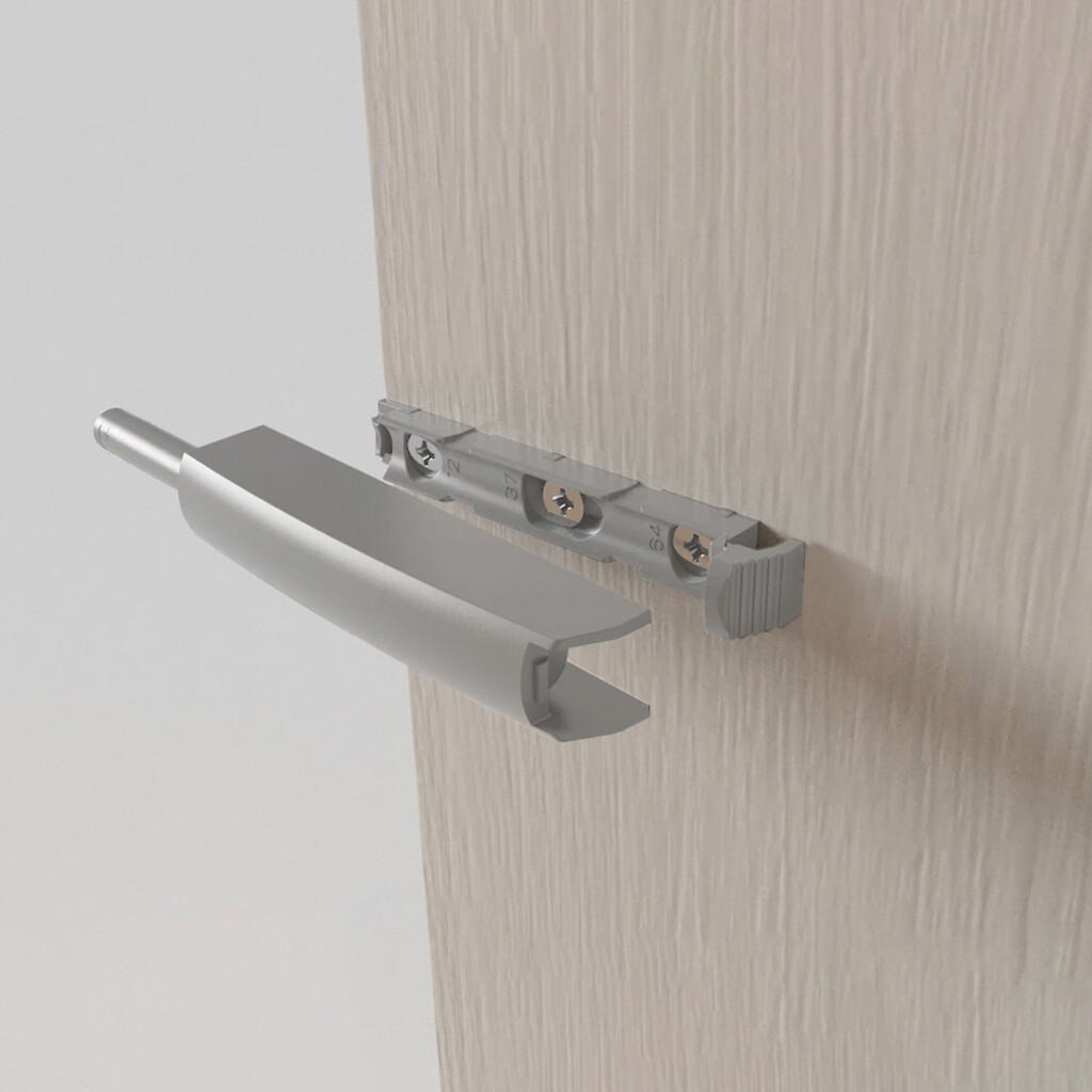 Screw-on door lock with Push Lite adjustment, length 80mm, Shock absorber, Plastic, Grey, Plastic-9