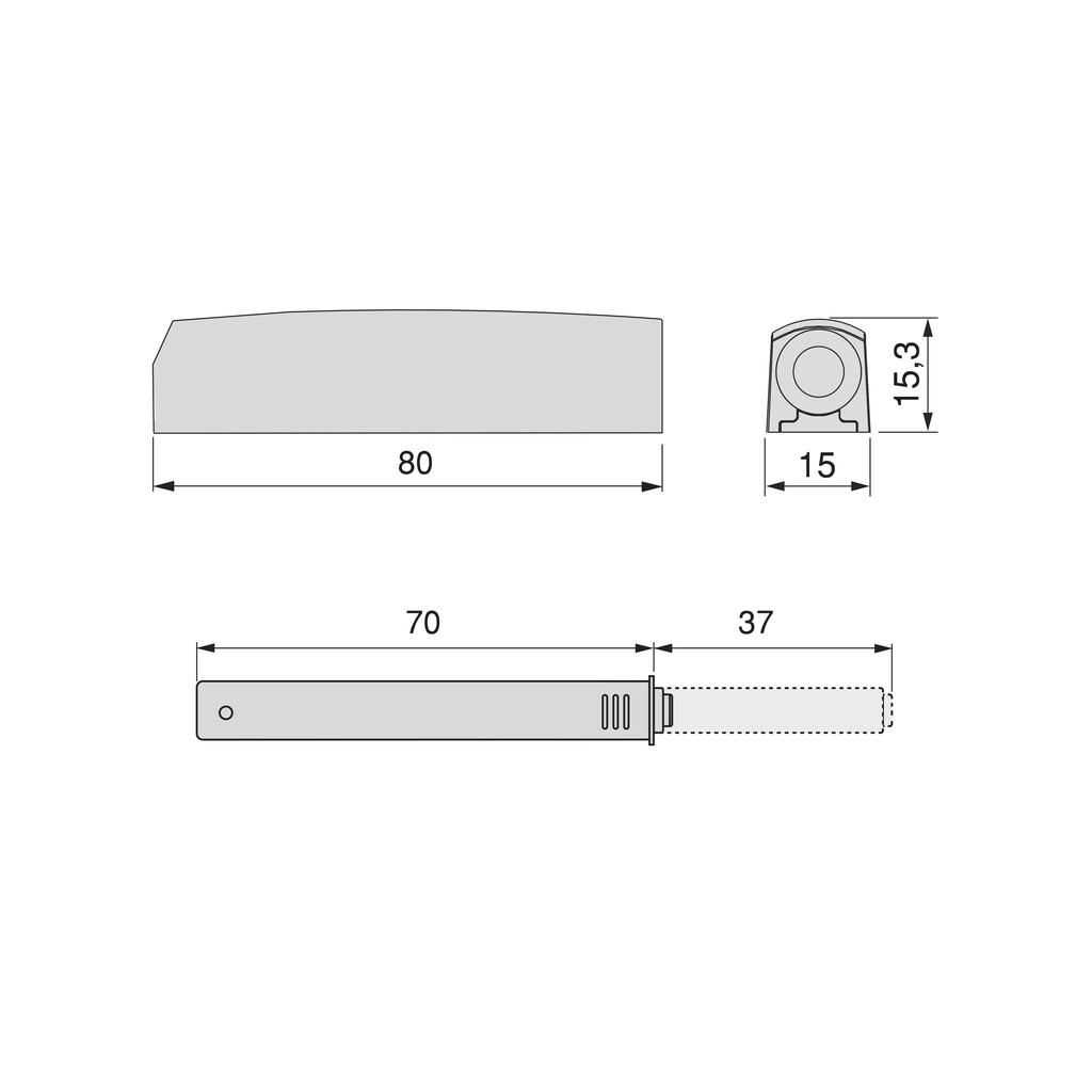 Screw-on door lock with Push Lite adjustment, length 80mm, Shock absorber, Plastic, Grey, Plastic-1