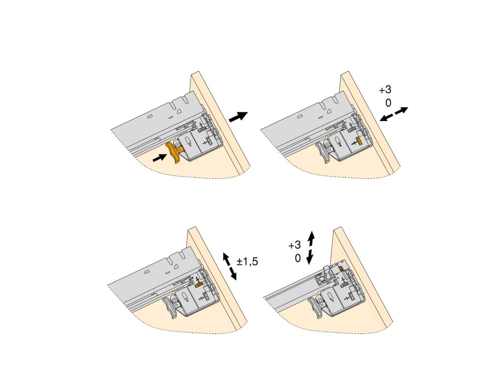 Satz von 10 Unterflurführungenset Silver, Vollauszug, mit Schließautomatik und Halterung, Tiefe 540mm, Stahl, Verzinkt-2