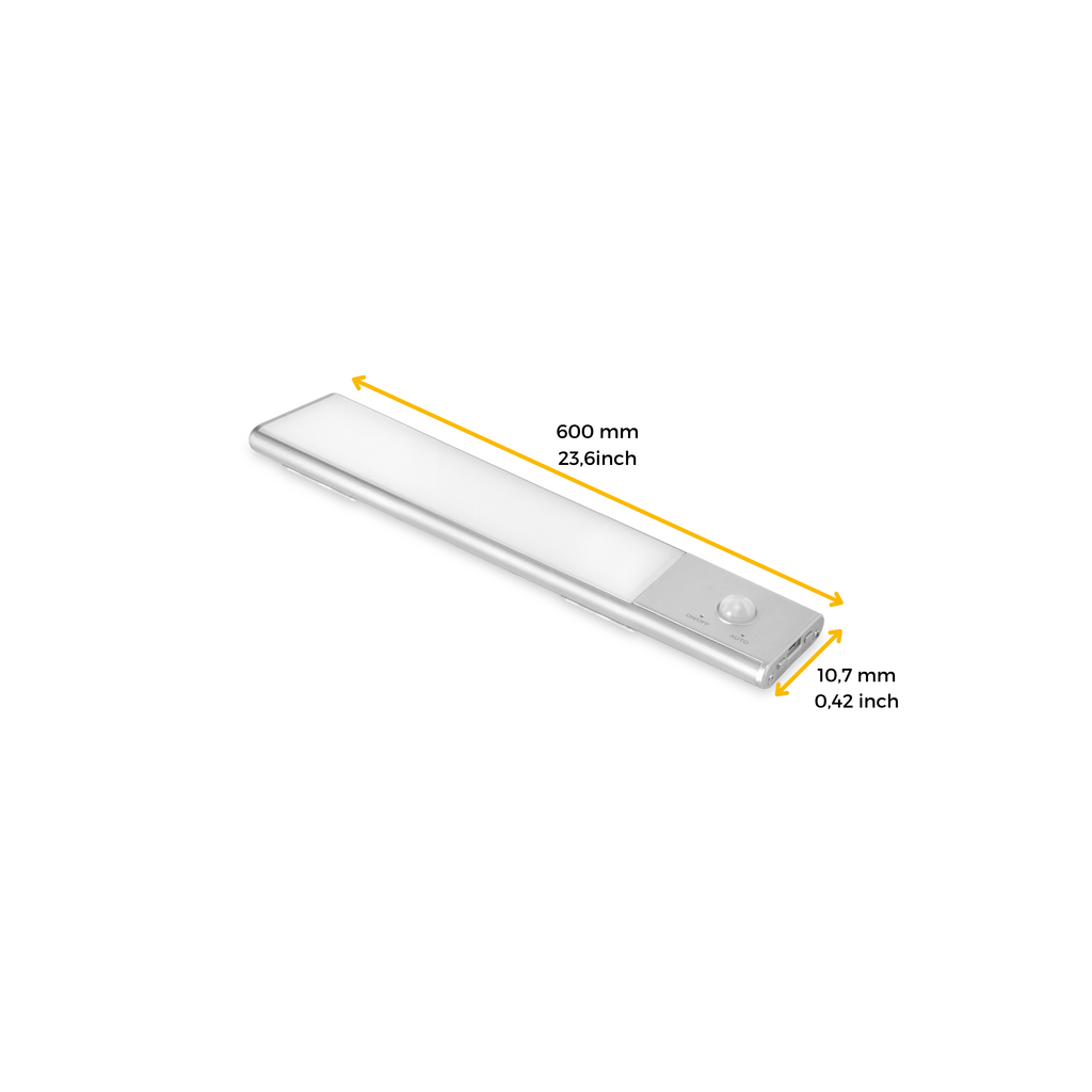 Aplique LED recargable por USB Kaus con sensor de movimiento, L600mm, Plástico y Aluminio, Anodizado mate-3