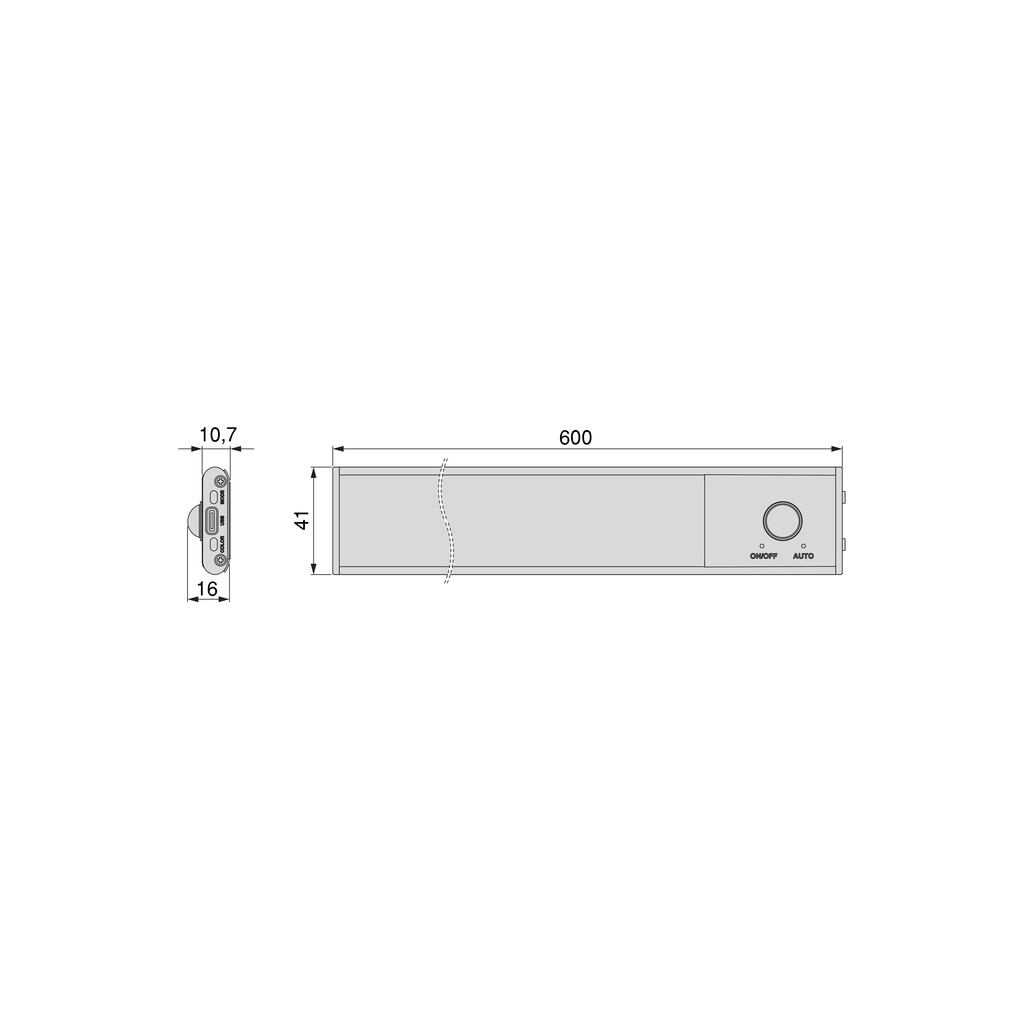 Aplique LED recargable por USB Kaus con sensor de movimiento, L600mm, Plástico y Aluminio, Anodizado mate-1
