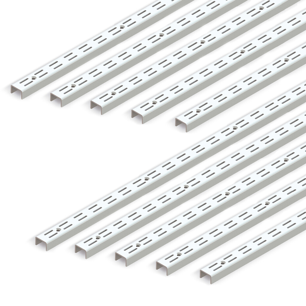 Lot of 10 Jagmet Double Groove Wall Mount Profiles with 32mm pitch, length 2229mm, Steel, White painted-Primary