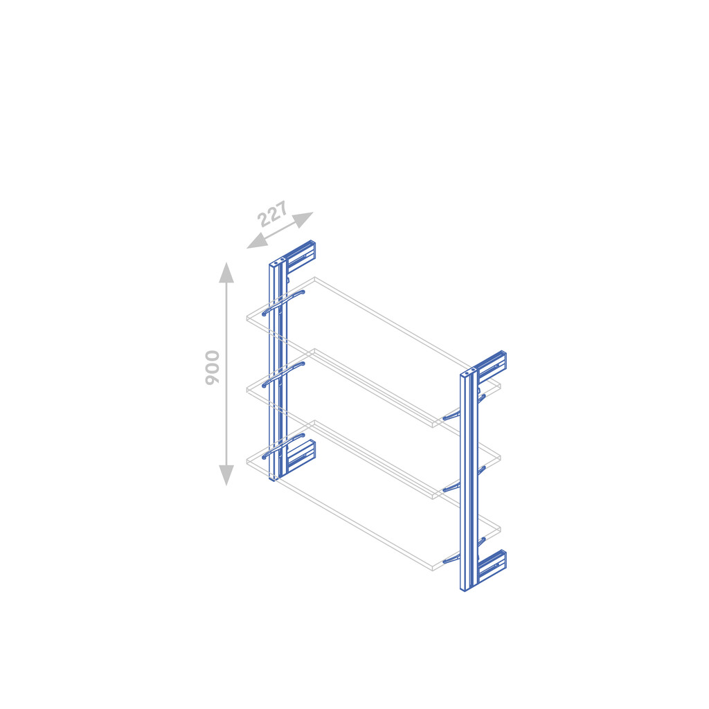 Kit of Zero modular frame with fittings for wall fixing assembly, Aluminium and Zamak, Textured Black painted-1