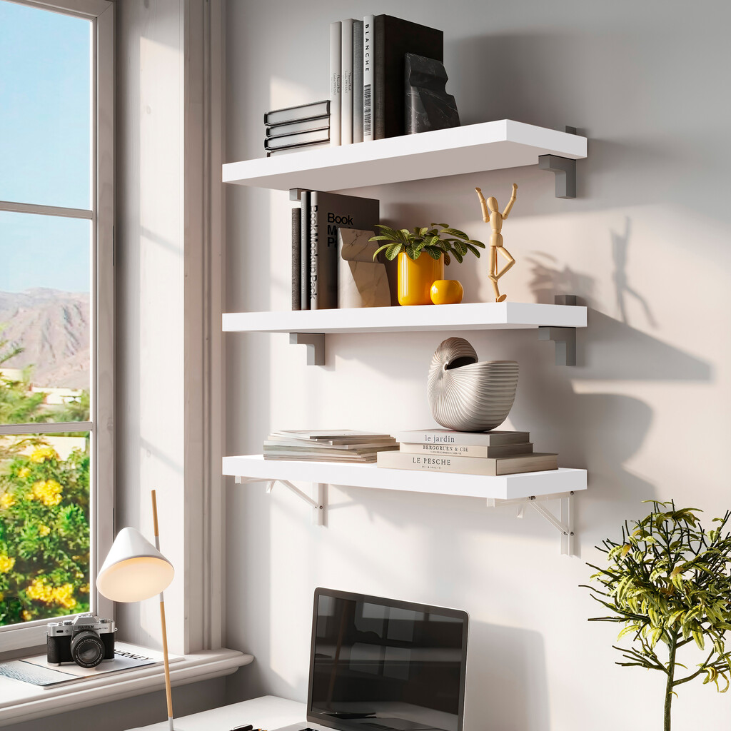 Table shelf shelves, 600x200, White painted, Wood-4