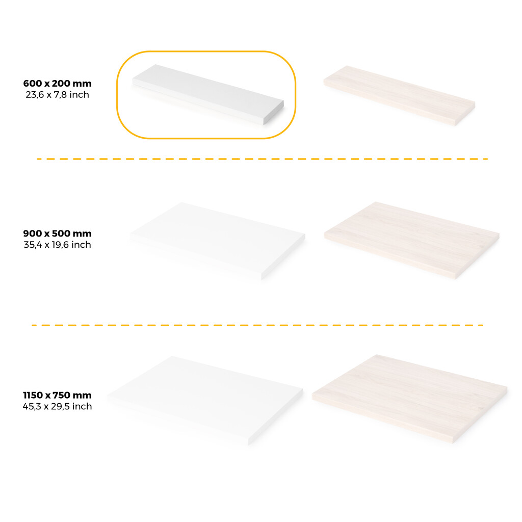 Tablero para baldas de estante, 600x200mm, espesor 30mm, Madera, Pintado blanco-9