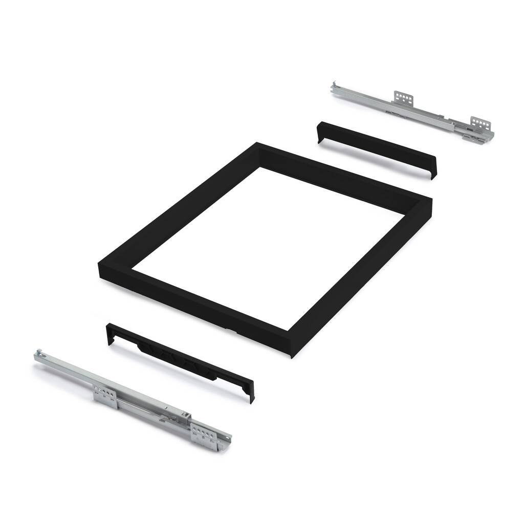 Set aus Drahtkorb- und Gleitrahmenset mit sanftem Schließen für Kleiderschrank, verstellbar, Modul 600mm, Schwarz texturiert-6