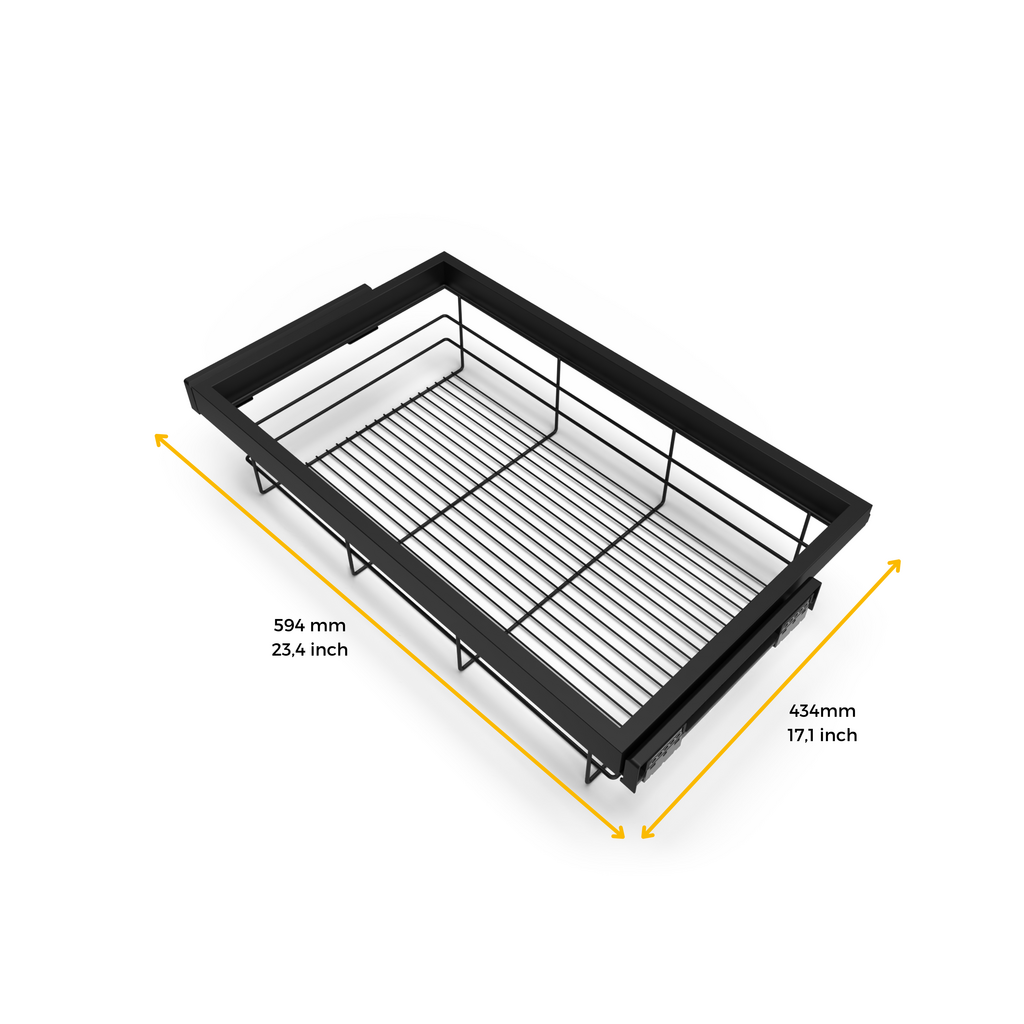 Set aus Drahtkorb- und Gleitrahmenset mit sanftem Schließen für Kleiderschrank, verstellbar, Modul 600mm, Schwarz texturiert-2