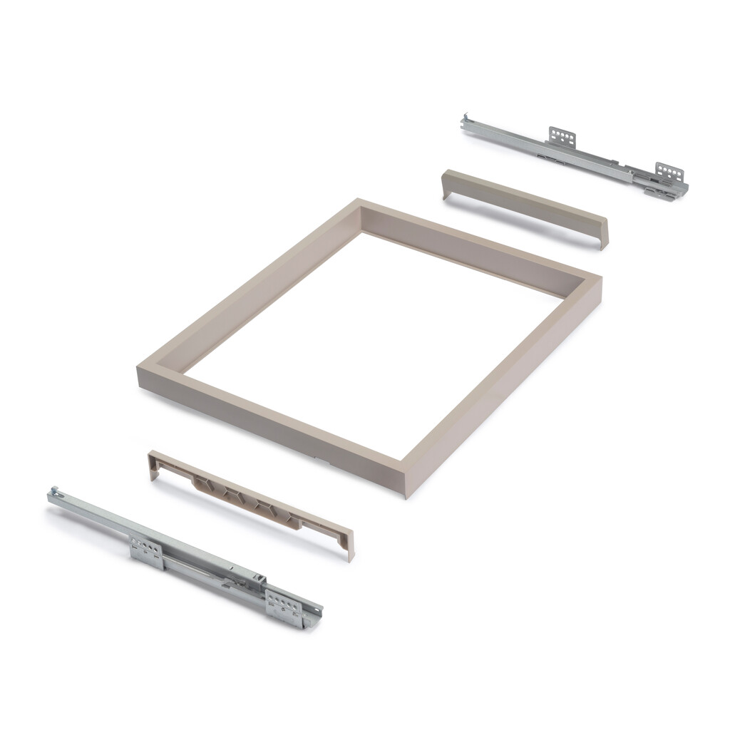 Set aus Drahtkorb- und Gleitrahmenset mit sanftem Schließen für Kleiderschrank, verstellbar, Modul 800mm, Steingrau-6