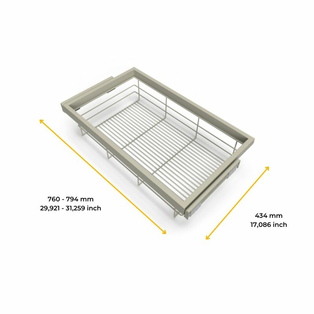 Set aus Drahtkorb- und Gleitrahmenset mit sanftem Schließen für Kleiderschrank, verstellbar, Modul 800mm, Steingrau-2
