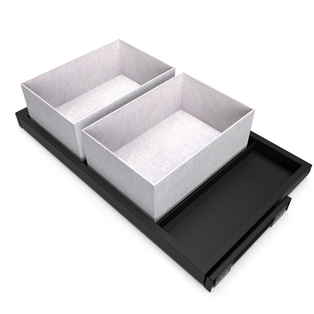 Set aus Tray set, 2 Organizer-Körbe und Soft-Close-Führungsrahmen für Schränke, verstellbar, Modul 800mm, Schwarzer strukturiert-Primary