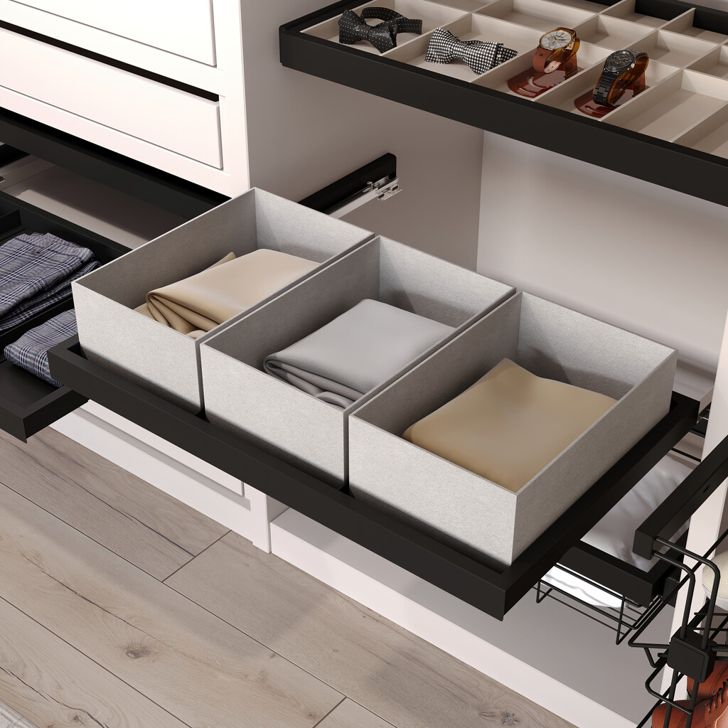 Set aus Tray set, 2 Organizer-Körbe und Soft-Close-Führungsrahmen für Schränke, verstellbar, Modul 800mm, Schwarzer strukturiert-4