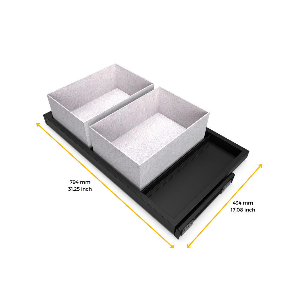 Set aus Tray set, 2 Organizer-Körbe und Soft-Close-Führungsrahmen für Schränke, verstellbar, Modul 800mm, Schwarzer strukturiert-2