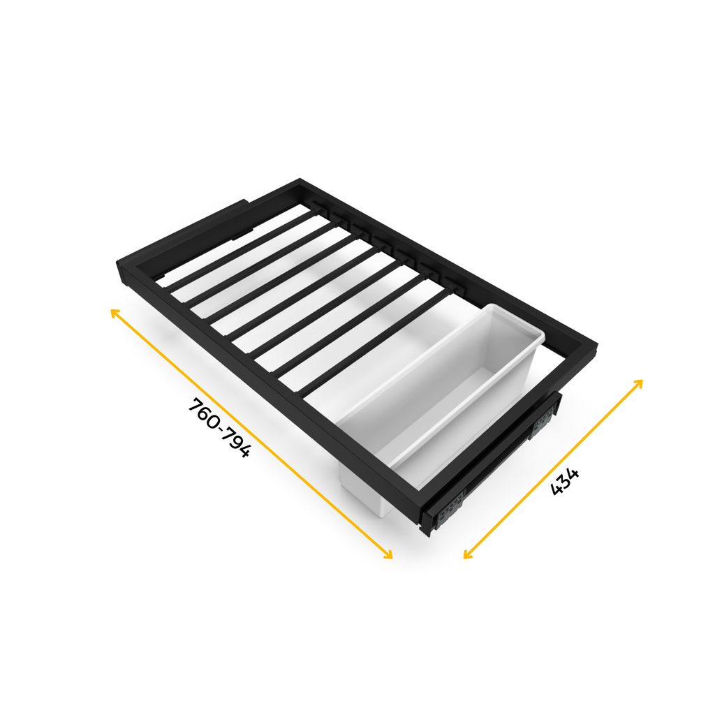 Set aus 7 Hosenträgern, 1 Tablett und sanft schließendem Gleitrahmen für Kleiderschränke, verstellbar, Modul 800mm, Schwarz texturiert-2