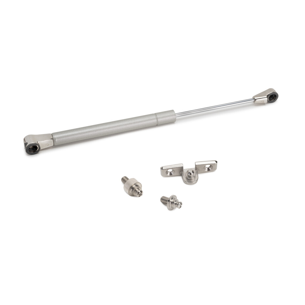Piston for lift-up doors Thin, diameter 12mm, with hooks, 8kg, Steel and Plastic, Matt nickel painted-Primary