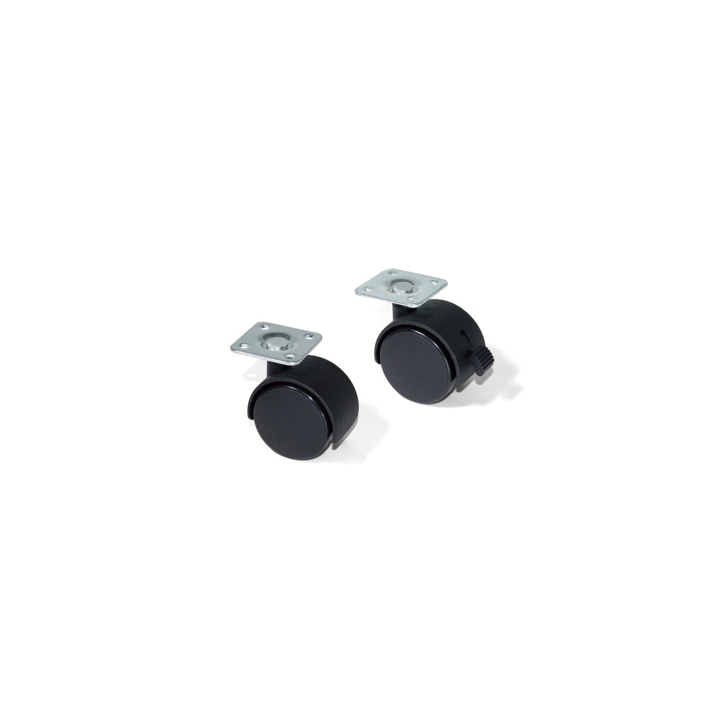 Rollen für Schubladenschrank mit Montageplatte, ohne Bremse, Durchmesser 40mm, Stahl und Kunststoff, Kunststoff schwarz-2