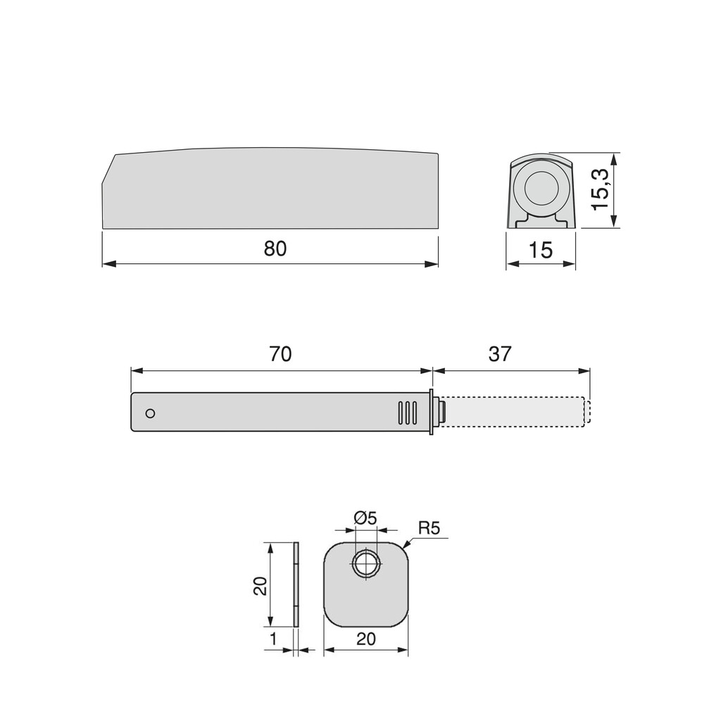 Druckverschluss Push Lite zum Schrauben, verstellbar, Länge 80mm, Magnetisch 2,5kg, Kunststoff, Anthrazitgrau-1