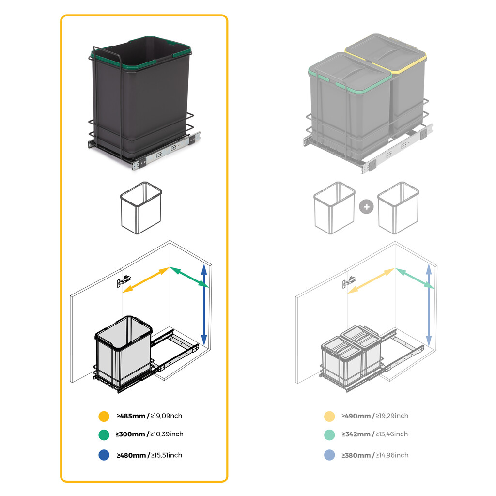 Recycle 35 L recycling bin for kitchen lower fixing | Emuca