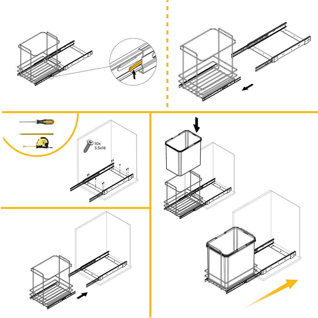 Recycling bin for bottom fixing and manual pull-out in kitchen units, 1x35 litre, Anthracite grey plastic-9