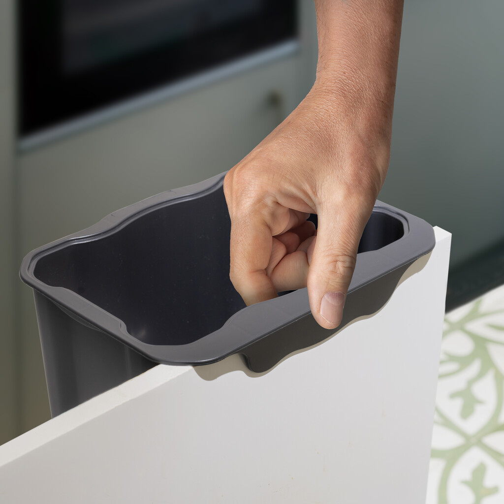 Contenedor de reciclaje para colgar en la puerta y recoger la basura Recycle, 1 vaso de 5 litros, con tapa, Plástico gris antracita-7
