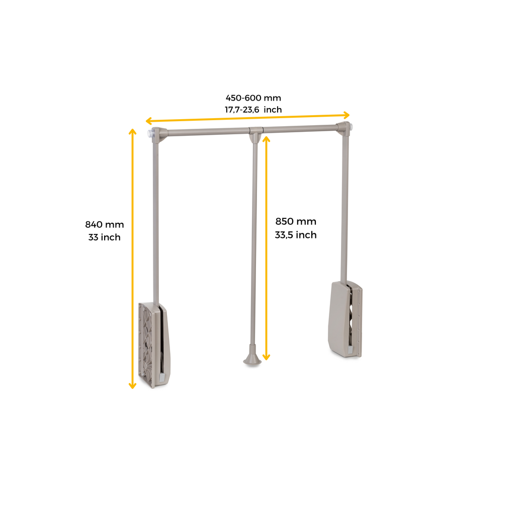 Penderie rabattable pour armoire Hang, 450 - 600, Peint gris pierre, Acier et Plastique.-2
