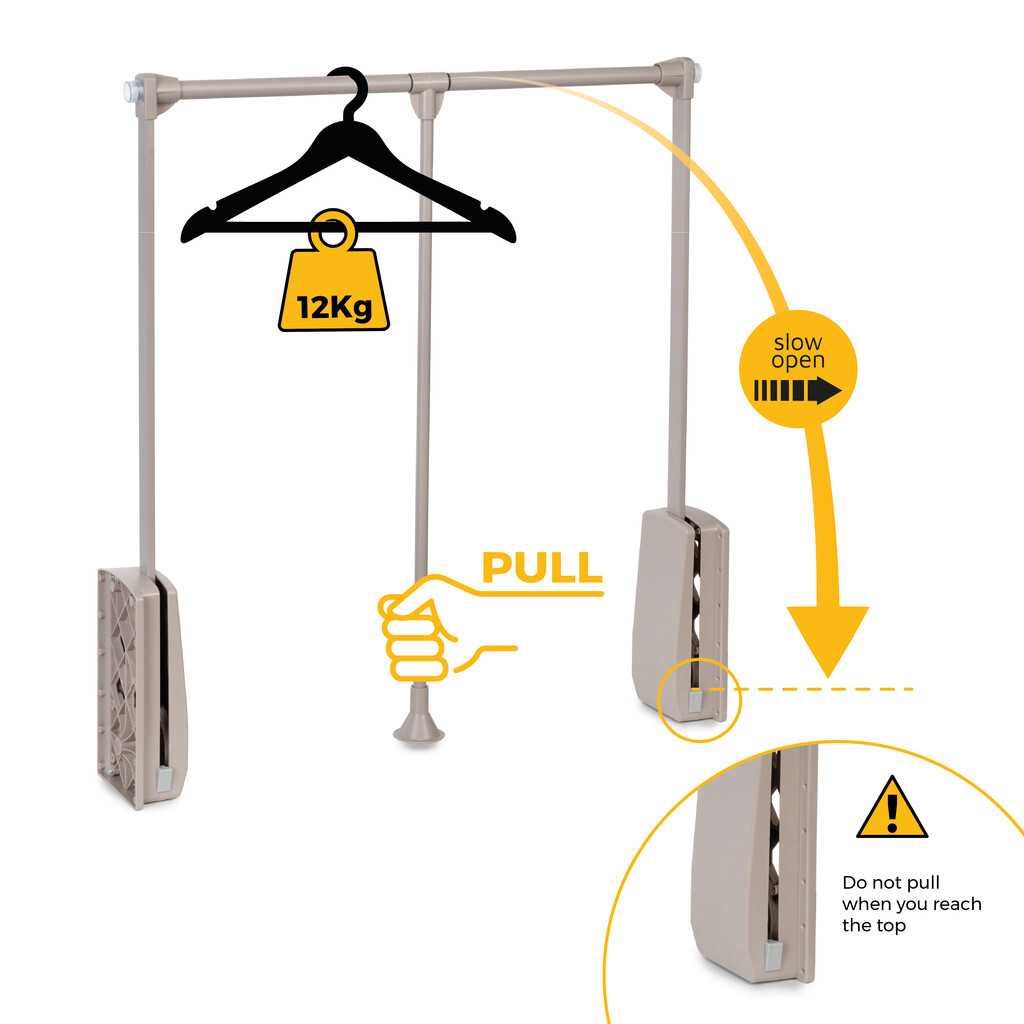 Penderie rabattable pour armoire Hang, 450 - 600, Peint gris pierre, Acier et Plastique.-8