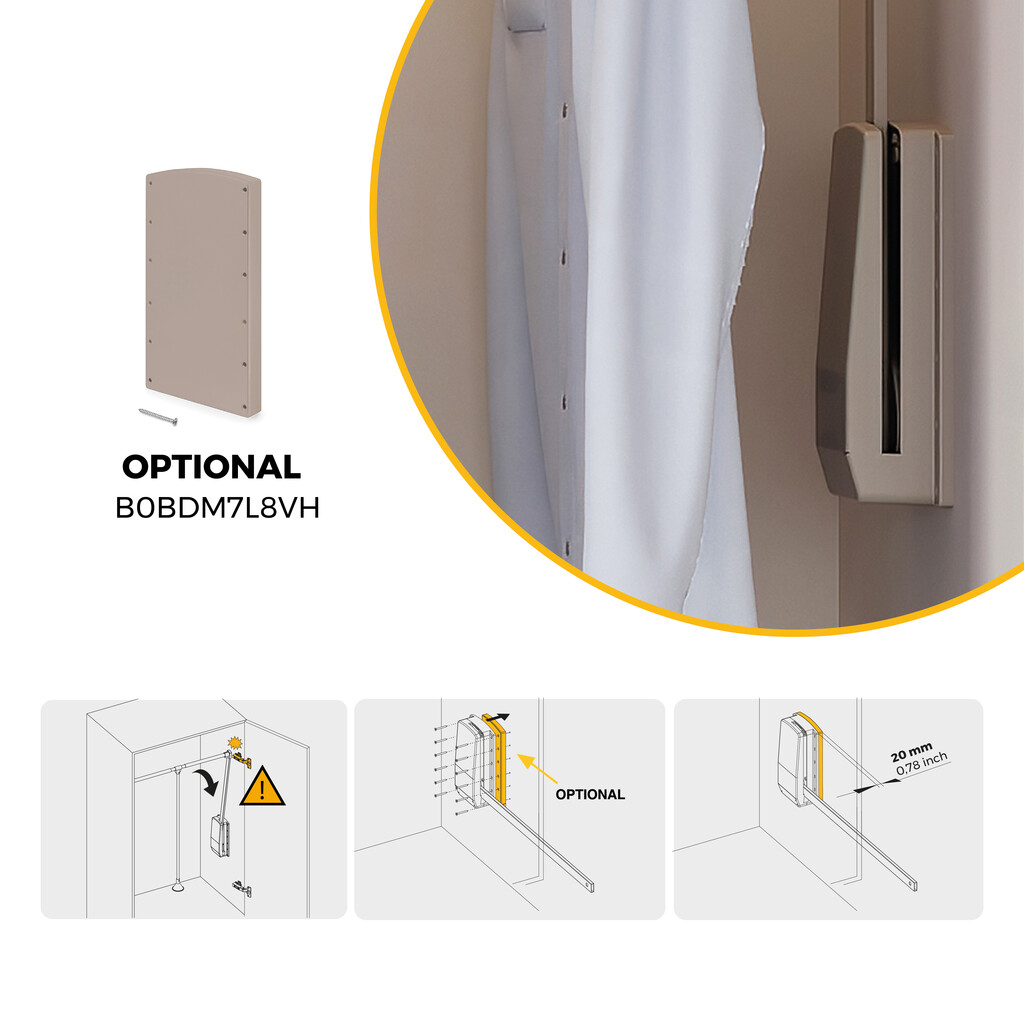 Penderie rabattable pour armoire Hang, 450 - 600, Peint gris pierre, Acier et Plastique.-9