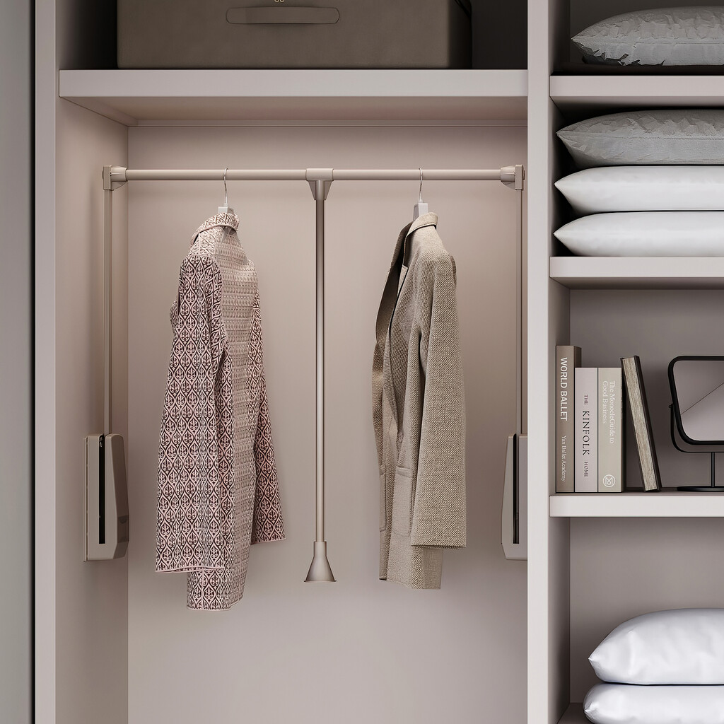 Hang pull down wardrobe rail lift, 830 - 1150, Painted stone grey, Steel and Plastic-4