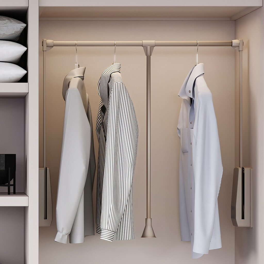 Hang pull down wardrobe rail lift, 830 - 1150, Painted stone grey, Steel and Plastic-5