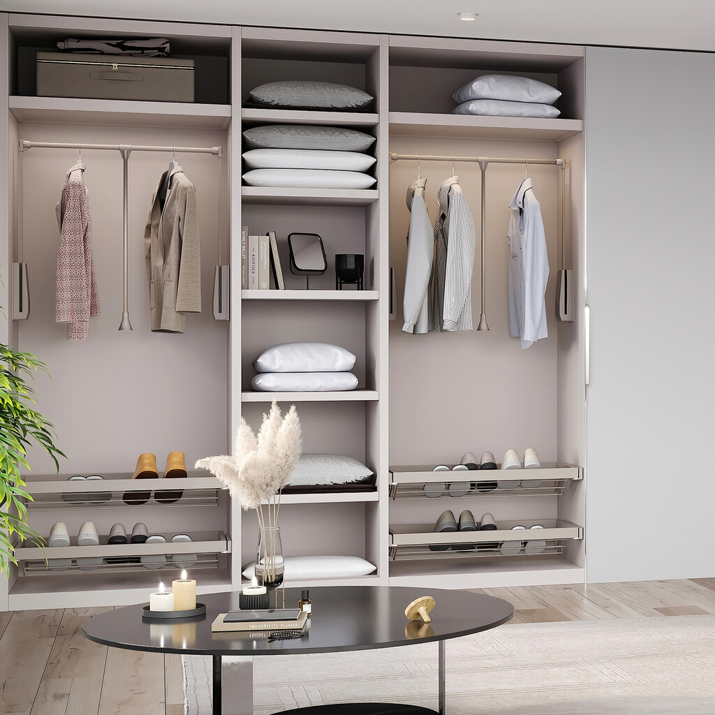 Hang pull down wardrobe rail lift, 830 - 1150, Painted stone grey, Steel and Plastic-6