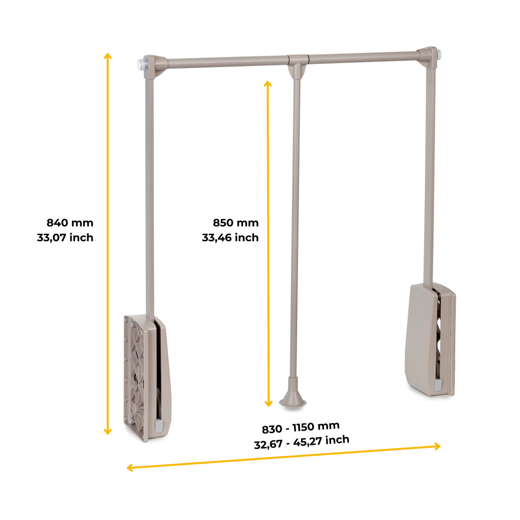 Hang pull down wardrobe rail lift, 830 - 1150, Painted stone grey, Steel and Plastic-2