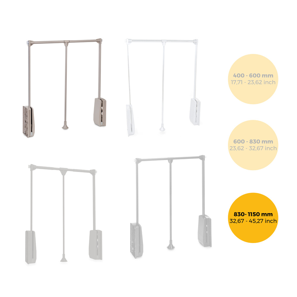 Penderie rabattable pour armoire Hang, 830 - 1150, Peint gris pierre, Acier et Plastique.-10