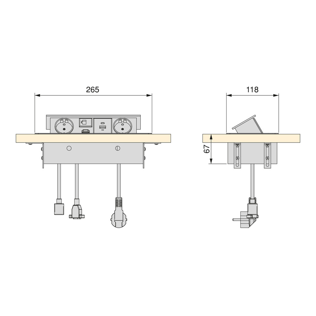 Multistecker Atom 26, 225x111mm, 2 Schuko-Stecker, 1 USB Typ A, 1 USB Typ C, 1 RJ45, 1 HDMI, Zamak-Stahl-Kunststoff, Metallic Grau-1