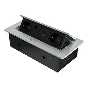 Multistecker Atom 26, 225x111mm, 2 Schuko-Stecker, 1 USB Typ A, 1 USB Typ C, 1 RJ45, 1 HDMI, Zamak-Stahl-Kunststoff, Metallic Grau Produktfoto
