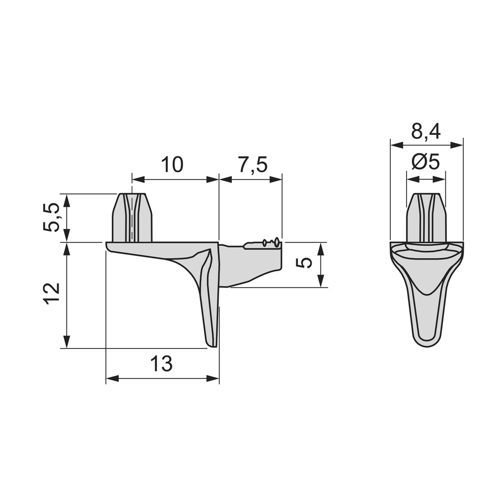 Soporte para estante de madera con perno Beak, diámetro 5mm, Zamak, Niquelado-1