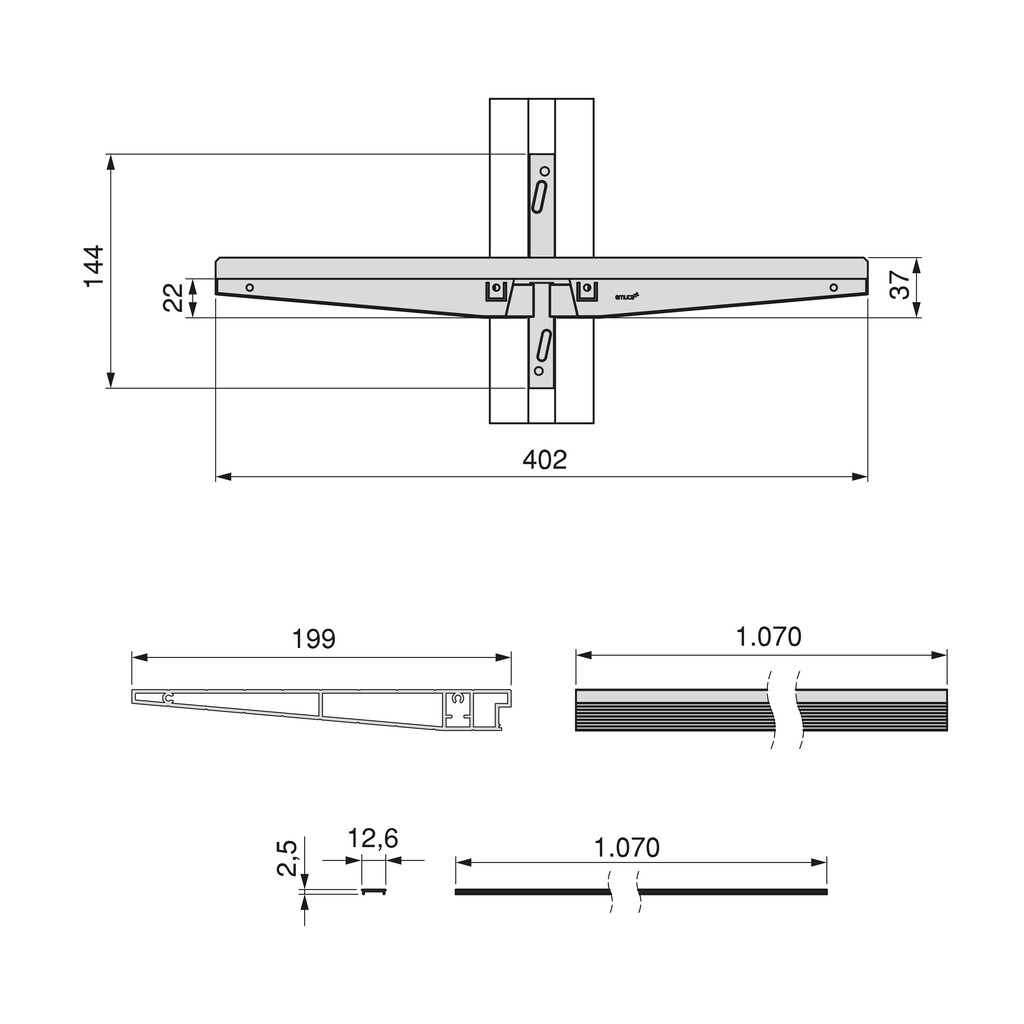 Hardware kit to make an aluminium shelf for the Zero modular structure, Textured black painted, Steel and Zamak-1