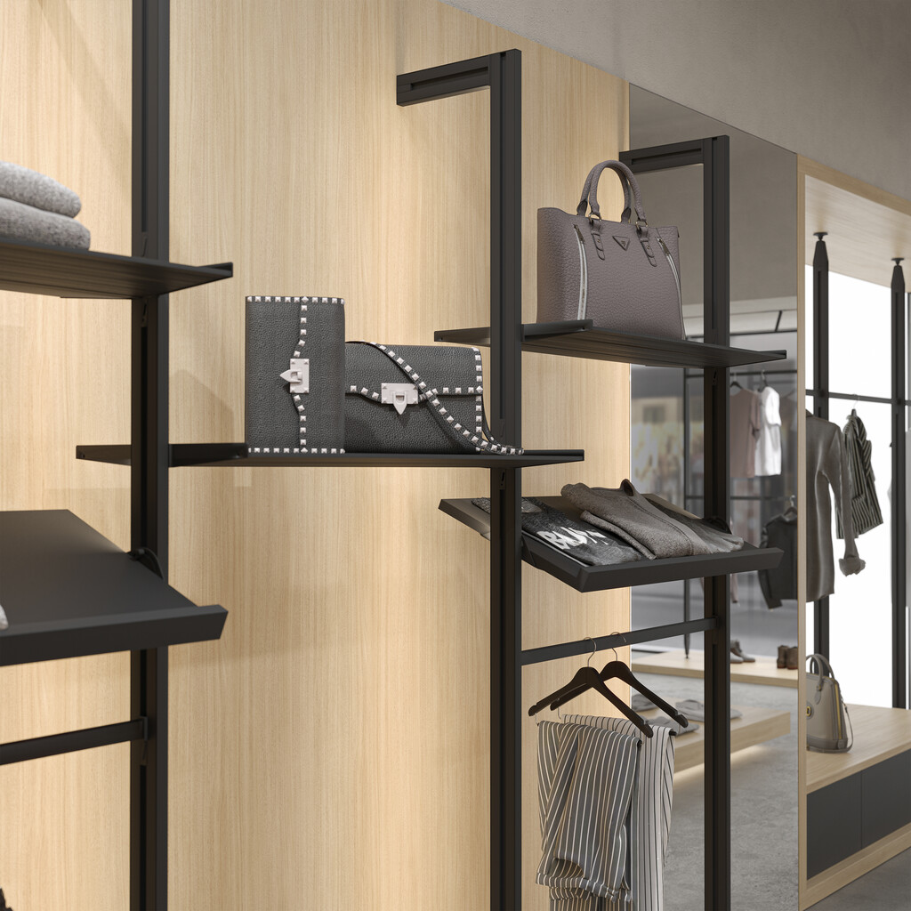 Hardware kit to make an aluminium shelf for the Zero modular structure, Textured black painted, Steel and Zamak-3