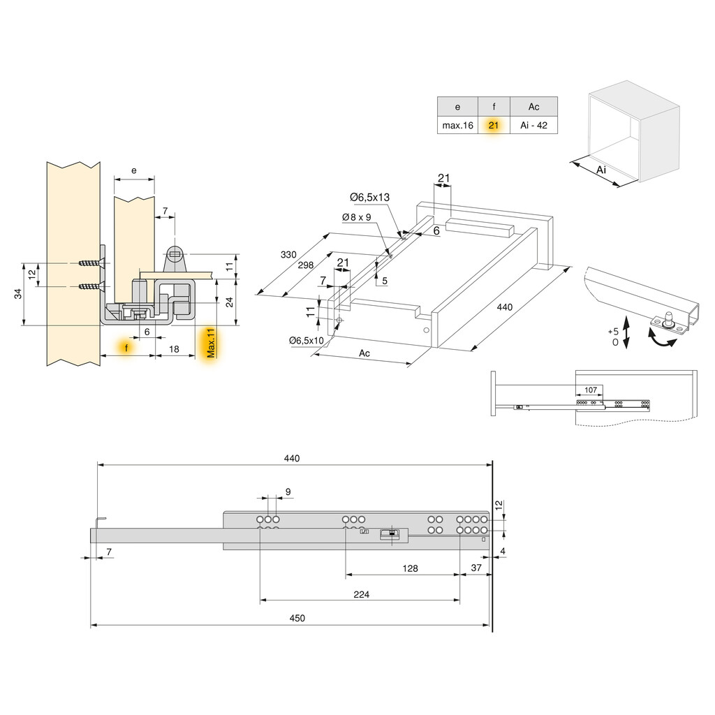 Guida per cassetti Silver L, estrazione parziale, chiusura soft, profondità 440 mm, sinistra, Acciaio, Zincato bianco-1