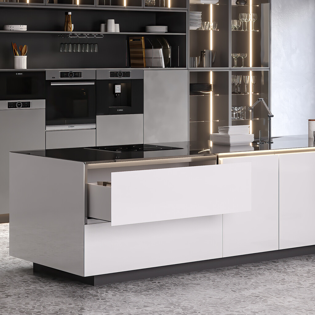 Aussenschublade Vertex 40Kg Höhe 93mm mit Push Sincro2, Tiefe 500mm, Stahl, Weiß lackiert-4